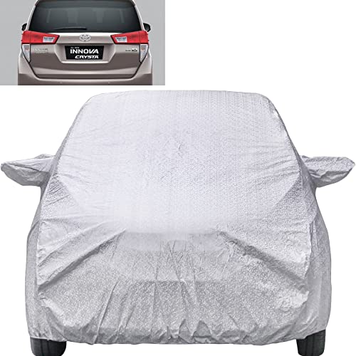 Image of Innova Crysta Waterproof Car Cover with Mirror Pockets, Shinning Silver Design, Non Woven Fabric,Triple Stitched, Compatible with Toyota Innova Crysta Car Cover (2016 to 2024), Car Accessories