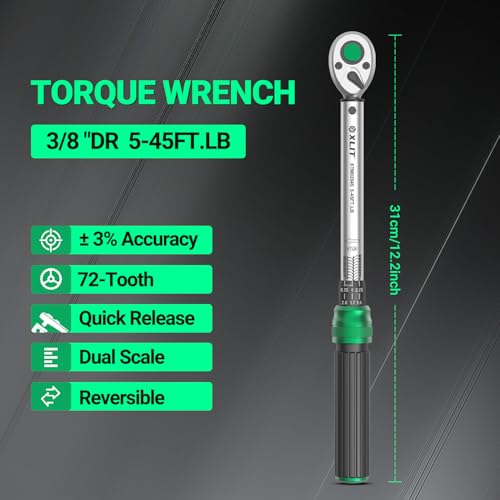Image of 3 /8 inch Drive Click Torque Wrench, 5-45 Ft-Lb /6.8-61Nm Dual-Direction Adjustable 72 Tooth Ratchet, ±3% Accuracy Precisio Low Torque Wrench for Spark Plugs, Bike, Motorcycle and Car Repair