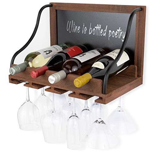 brightmaison BGT Colmar Wall Wine Rack, Wine Glass Holder & Bottle Rack with Chalk Board Sign, 4...