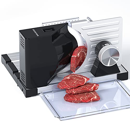 Meat Slicer, Electric Food Slicer with Removable Stainless Steel Blade, Adjustable Thickness Meat Slicer for Home Use, Child Lock Protection, Easy o Clean,Cuts Meat,Bread and Cheese by SASA ROCOO