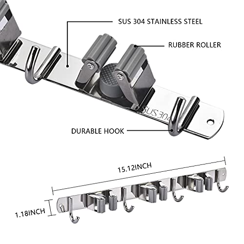 Kozci 2 Pack Mop And Broom Holder Wall Mount, Broom Holder Self Adhesive Broom Organizer Wall Mount Stainless Steel Broom Hanger Tools Storage Mop Rack Organizer For Home Garden Garage(3 Racks 4Hooks) #TOP1
