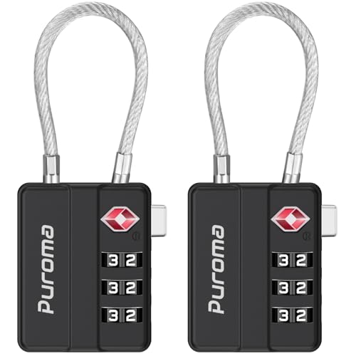 Puroma 2 Pack TSA Locks for Luggage Lightweight 4 Digit Code Padlock Black