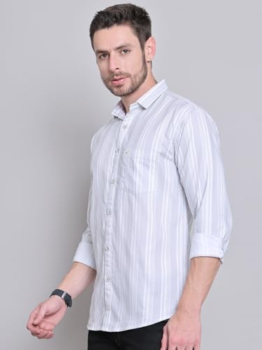 Image of Majestic Man Men Cotton Classic Slim Fit Opaque Striped Casual Shirt