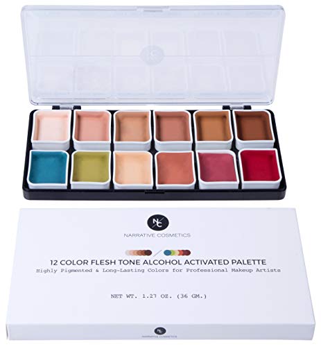 Narrative Cosmetics 12 Color Flesh Tone Alcohol Activated Makeup Palette for Special Effects - Waterproof Flesh Tone Makeup for Professional Makeup Artists