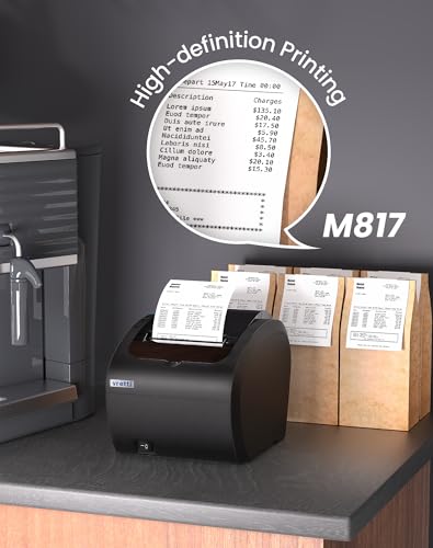 vretti Thermodrucker Bondrucker 80mm, Thermo-Etikettendrucker mit USB Serial LAN Port - Supermarkt-Küchen-POS-Drucker mit ESC/POS-Befehlsunterstützung