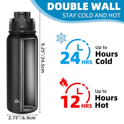 OLDLEY 600ml/20oz Stainless Steel Water Bottle Double Walled Vacuum Flask Keeps Drink Hot and Cold Leakproof BPA Free 600ML Metal Insulated Water Bottle for Sport School Work Outdoor Hiking (Black) - Image 4
