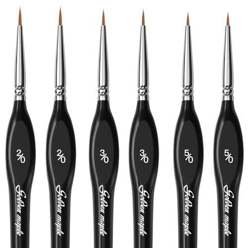 Miniatur Pinsel, 6PC Fine Detail Paint Brushes Set 2/0 3/0 5/0, Mini Small Painting Brushes für Handwerk, Acryl, Aquarell, Öl, Modell, Gesicht & Malen nach Zahlen, Figurine, Schwarz