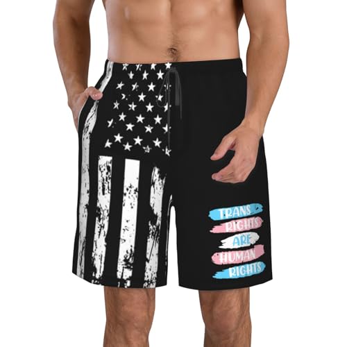 Trans Rights are Human Rights Transgender Mens Swim Trunks Quick Dry Mens Swimsuit,Swim Beach Shorts with Pockets