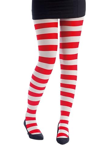 p'tit clown - P'tit Clown - 74716 – blickdichte Damen-Strumpfhose – gestreift – weiß, rot – Fantasie-Accessoire für Karneval, Halloween, Kostümpartys und Themenveranstaltungen – Einheitsgröße