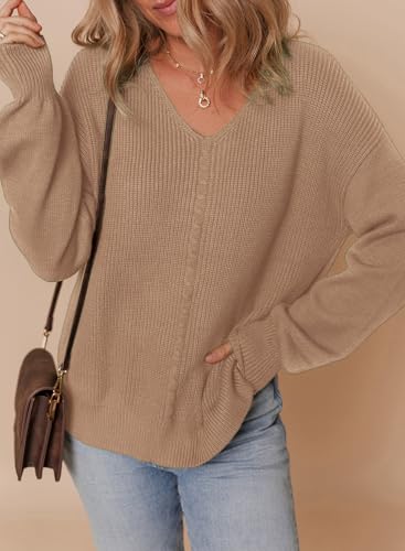 Dokotoo Women's Casual V Neck Sweaters Long Sleeve Pullover Sweater Knit Jumper Tops2