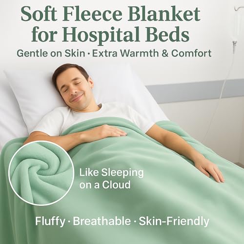 Image of Care Bed Sheets Set 4 Pcs - 36 inchx80 inch Fitted Sheet, Flat Sheet, Pillowcase & Blanket - Twin XL Hospital Style Sheets for Home or Adjustable Beds(Green)