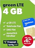 freenet green LTE 4 GB – Handyvertrag für das Telefonica Netz mit Internet Flat, Flat Telefonie und SMS und EU-Roaming – In alle deutschen Netze – Monatlich kündbar
