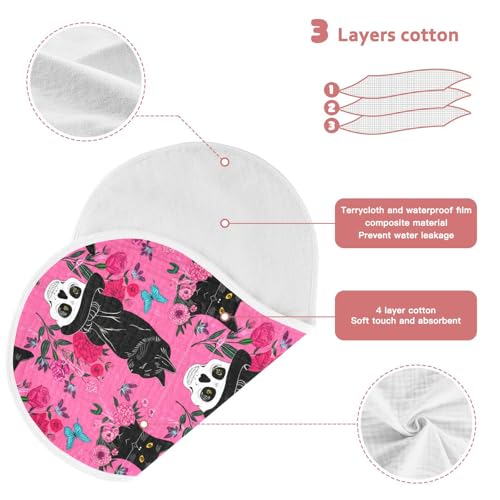 J JOYSAY Skull Cat Flowers Pink Baby Burp Cloths for Boys Girls Large 22''x11'' Cotton 4 Layer Baby Bibs for Girl Spit Up one sizex13