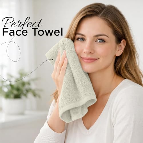 Image of DAN RIVER 12-Pack Premium 100% Cotton Ivory Face Towels for Bathroom - Reusable Face Wash Cloths for Showering 12x12 Inches - 550 GSM Super Soft & Absorbent Luxury WashCloths for Body, Spa & Gym