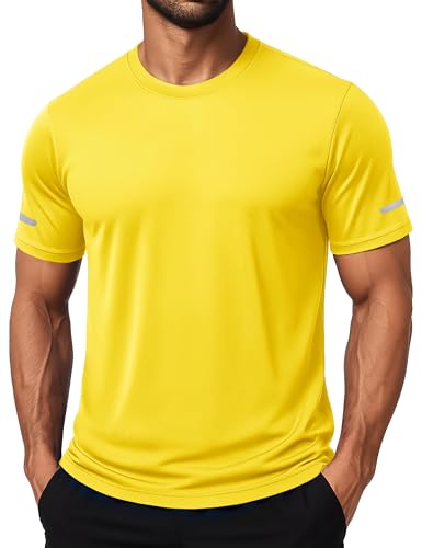 MAGCOMSEN Gym Tops for Men Running Sport Rash Vest Short Sleeve Quick Dry Training Shirt Athletic Lightweight Top,Yellow,2XL