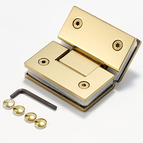 Heavy Duty Shower Glass Door Hinge,Solid One-Piece Precision Cast with 5mm Thick 304 Stainless Steel,for 5/16"-1/2" (8mm-12mm) Thick Frameless Bathroom Doors,Glass to Glass Mount,1 pc,Glazed Gold - Image 4
