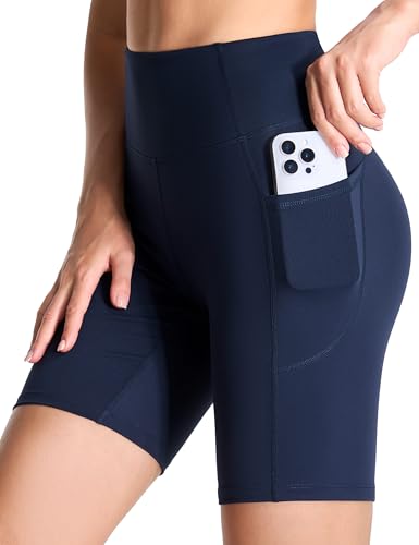 Image of THE GYM PEOPLE High Waist Yoga Shorts for Women's Tummy Control Fitness Athletic Workout Running Shorts with Deep Pockets