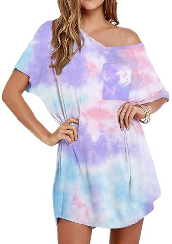 Image of Ekouaer Womens Tshirt Nightgown Cotton V Neck Sleepshirts Comfy Casual Nightshirt for Women