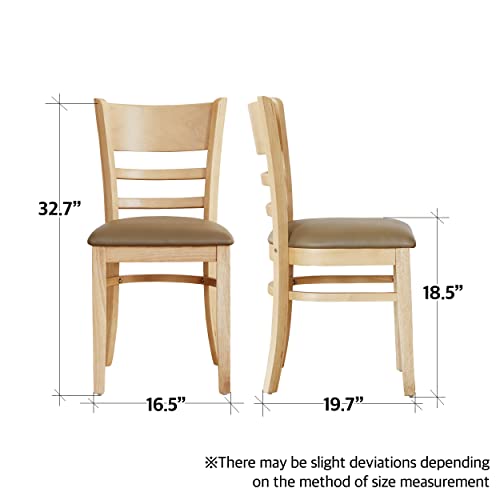 Livinia Cabin Dining Chair Set Of 2, Solid Malaysian Oak Pu Leather Upholstered Cushion Seat Wooden Ladder Back Side Chairs (Natural-Oak) #TOP2