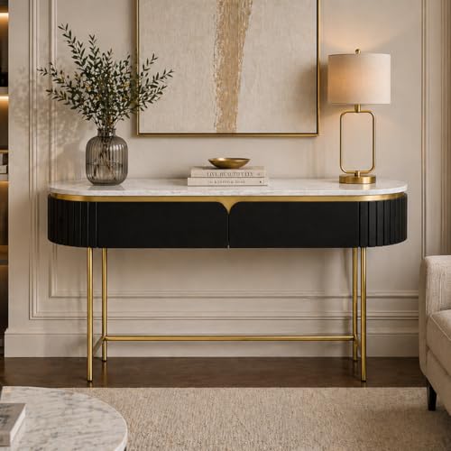 Image of The Attic Carlston Console Table, Console Table for Living Room Foyer, Black Gold Finish