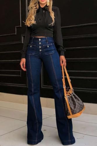 yoeasy Women's Flare Bell Bottom High Waist Jeans Vintage Stretch Bootcut Denim Trouser with Pocket3