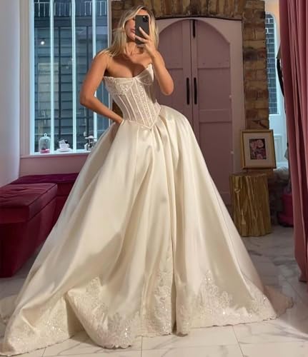 Wedding Dress for Bride with Train 2025 Lace Appliques Sweetheart Boho Beach Bridal Gowns for Women3