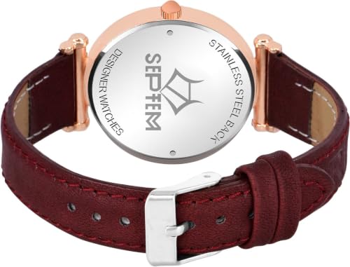Image of Septem Adjustable Lieather Belt Stylish Dial Watch for Girls and Woman Analog Wrist Watch for Women (SP-303~Black-Septem PT)