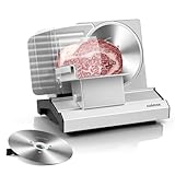 CUSIMAX Meat Slicer,9'Electric Food Slicer with 2 Stainless Steel Blades,1-20mm Adjustable Thickness for Home Use,Removable Food Carriage for Easy Cleaning