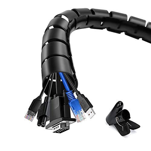shinfly Organizador de Cables Negro, 10m (2x5m), Diámetro 22+28 mm, Cubre Cables con Herramienta Guía, para Ocultar Cables de TV y PC
