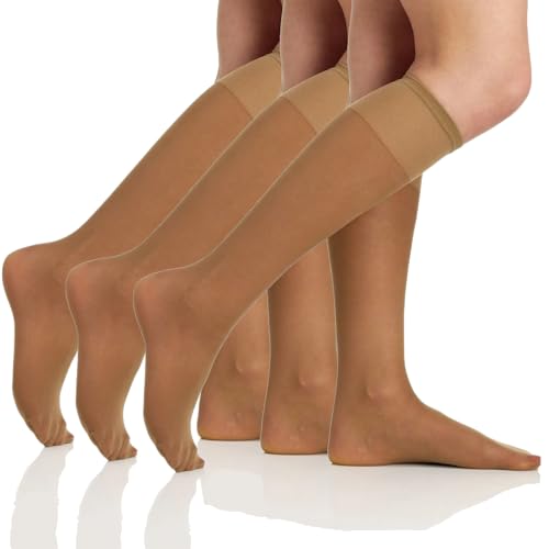 Berkshire womens 3 Pairs Sheer Support Pantyhose With Sandalfoot Toe Knee High Pale Taupe 8.5-11 US