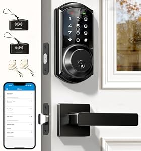 Veise VE06-L Smart Deadbolt Lock with 2 Lever Handle Set, Matte Black
