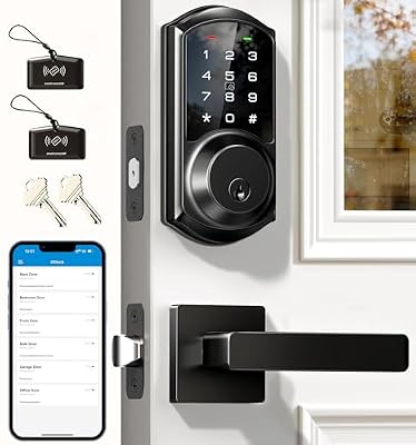 Veise VE06-L Smart Locks with 2 Lever Handle Set, App Control, Keyless Entry Deadbolt for Front Door, Electronic Digital Touchscreen Keypad, Auto Lock, Waterproof, Easy Installation, Matte Black