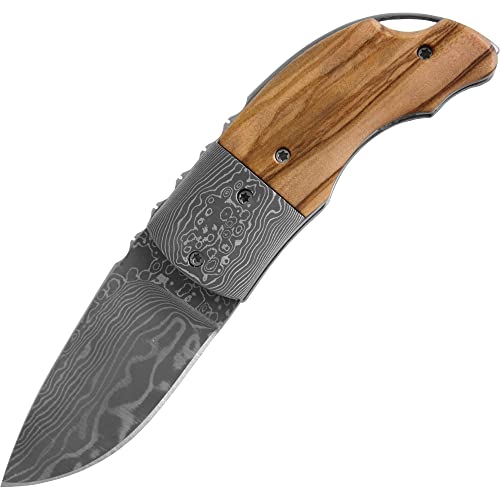Damast-Taschenmesser Haller 83111 Olivenhol Messer, Grau