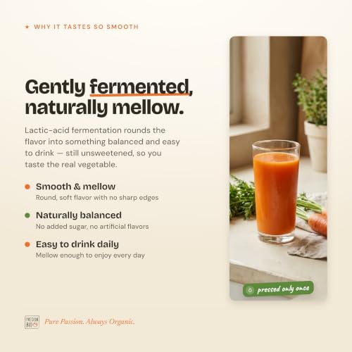 Image of Passion Bio Organic Carrot Juice, Fermented, Bag-in-Box, 101.4 fl oz | 100% pure organic carrot juice . lactic-acid fermented . smooth balanced flavor . no added sugar . vegan . 101.4 fl oz