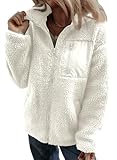 Dokotoo Jackets for Women Warm Solid Color Turn-Down Collar Comfy Sherpa Jackets Winter Coats Full Zipper Up Long Sleeve Winter Clothing for Women Relaxed Cozy Fleece Teddy Coats with Pockets White S