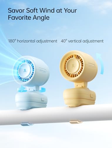 Image of JISULIFE 2026 Clip Fan - Small & Stylish with 38H Cooling | Soft Night Light, LED Display, One‑Click Detachable Baby Fan for Stroller Crib Desk Car Seat Travel, Gift for Baby Mom-Blue