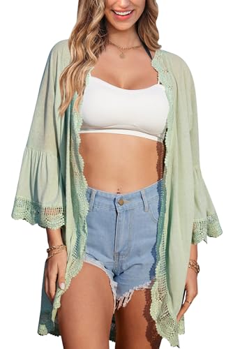 Spadehill Women's Summer Lightweight Cardigan Lace Cover Up 3/4 Sleeve Kimono