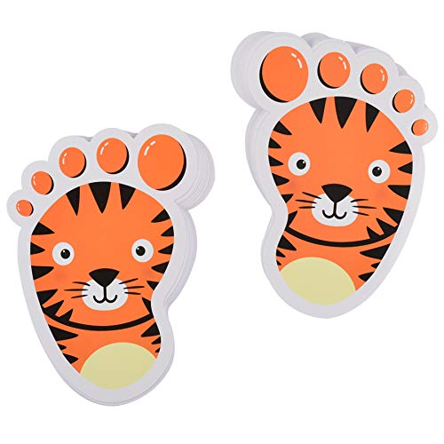 Bluecell 15-Pairs Cartoon Animals Guide Self-Adhesive Footprints Stickers Floor Decals for Kids Room Party Nursery Floor Stairs Decor (Tiger (Orange))