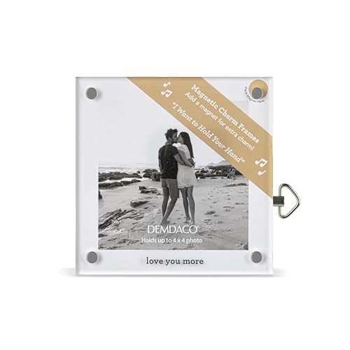 DEMDACO Meaningful Moments Collection Love You More 4 inch Square White Acrylic and Metal Picture Frame For Photos, Magnetic Charm Display, I Want To Hold Your Hand