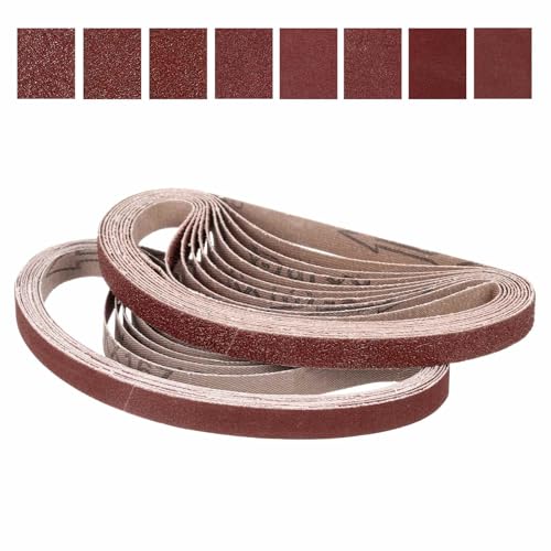CoCud 3/8 x 13 Inch Sanding Belt, 49 Pcs 40/60/80/120/180/240/320/400 Grit Knife Sharpener Belts Work Sharpening for Belt Sander Knife Carving Tool Metal Working