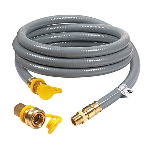 12FT 24FT 36FT 56FT 3/4 ID Natural Gas Hose with Quick Connect 3/4 ID Natural Gas Hose with Quick Connect Fittings for NG/LP Propane Appliances Grill Patio Heaters Generators(One Year warranty)
