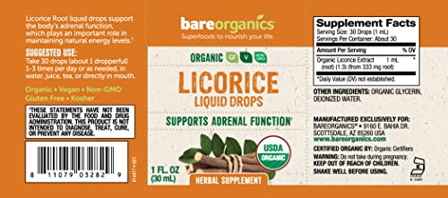 Bareorganics Licorice Root Liquid Drops, Herbal Supplement, 1 Ounce #TOP1