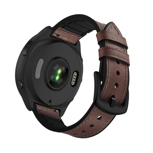 DINGK Correa para Garmin Forerunner 965, correa de piel original vintage y silicona suave, para deportes al aire libre, transpirable, resistente al desgaste, correa de piel para Garmin Forerunner 965