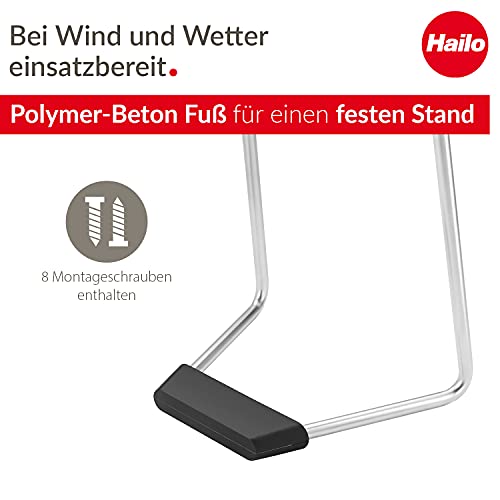 Hailo ProfiLine MSS Design XXXL Müllsackständer 120 Liter - Stahlgestell mit Klemmring - großer Öffnungswinkel mit Deckelfixierung - Stabiler Polymer-Beton Fuß - Müllsackhalter - Silber