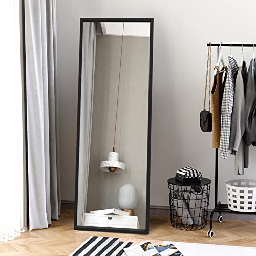 Image of NeuType 59 inchx20 inch Full Length Floor Mirror with Standing Holder - Wall-Mounted Body Mirror for Bedroom, Dressing - Standing, Hanging or Leaning Against Wall - Black MDF Frame