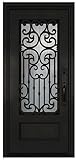 BGW Doors - Exterior Iron Door Curved Top Pre-Hung Pre-Finished Entry Single Door ID07- Righthand Swing 36x96