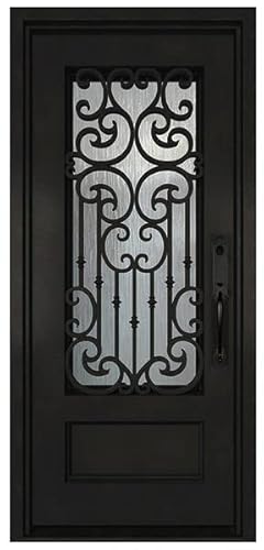 BGW Doors - Exterior Iron Door Curved Top Pre-Hung Pre-Finished Entry Single Door ID07- Righthand Swing 36x96