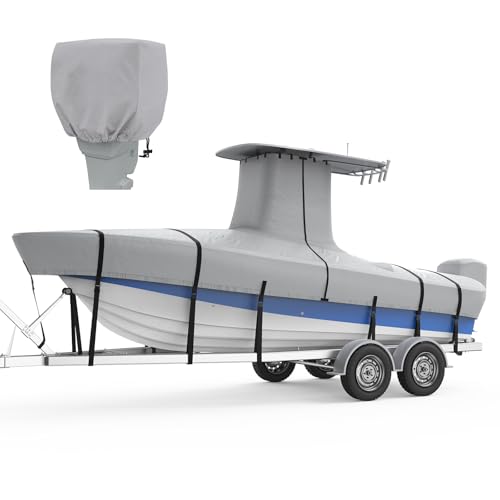RVMasking T-Top Boat Cover, 1200D Reinforced, Motor Cover, 26'-28', Gray