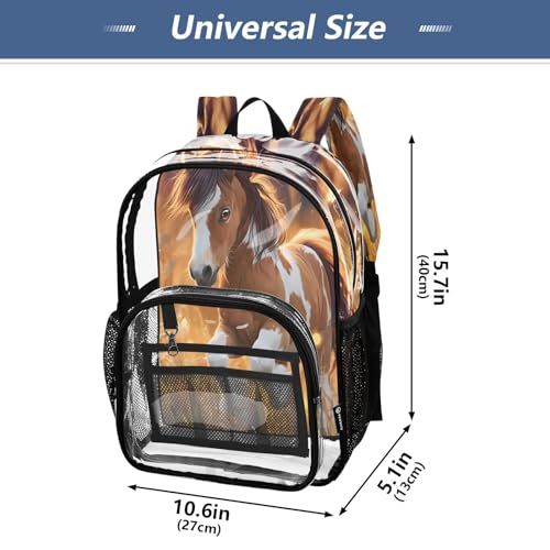 Beautiful Horse Clear Backpack Heavy Duty See Through Transparent PVC BookBag for Kids Boy Girl School Work4