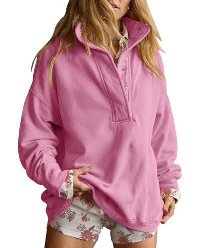 Image of Gacaky Sweatshirt for Women Oversized Henley Neck Pullover Top Fall Outfits | Oversized Silhouette, Quilted Placket Detail, Henley Sweatshirt, Comfort Soft Sweaters, Fall Winter Fashion Outfits Clothes